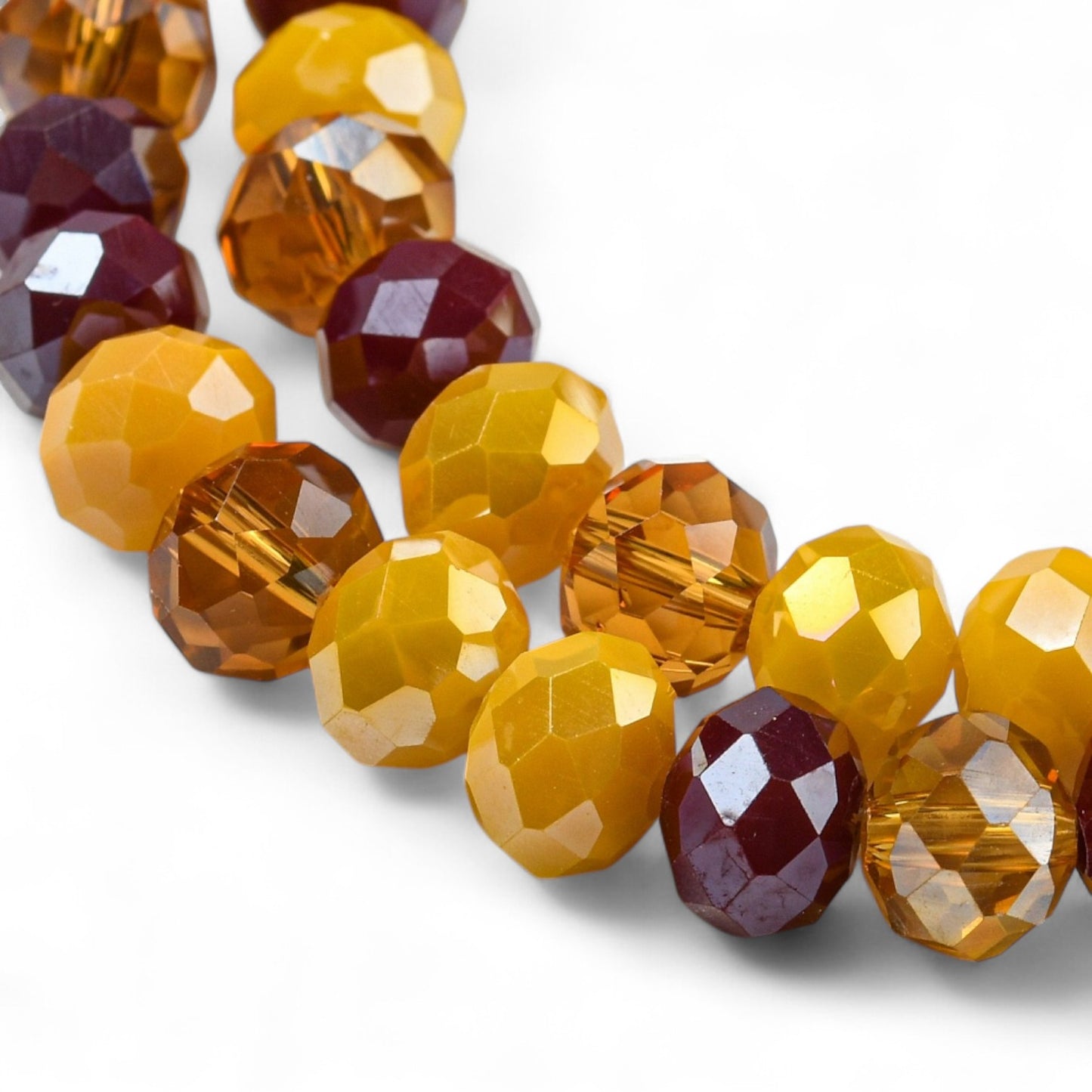 Perles en Verre à Facettes – Rondelles Jaune et Bordeaux – 8x6 mm