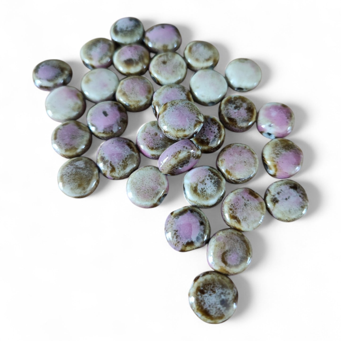 x2 Perles Pastilles en Céramique – Marron Beige et Rose – 11x7 mm