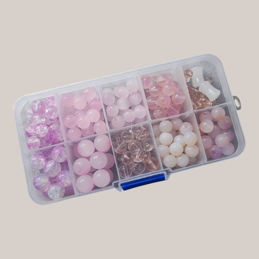 Boîte de Perles en Verre Dégradé de Roses – 8 ou 10 mm – ~170 Perles