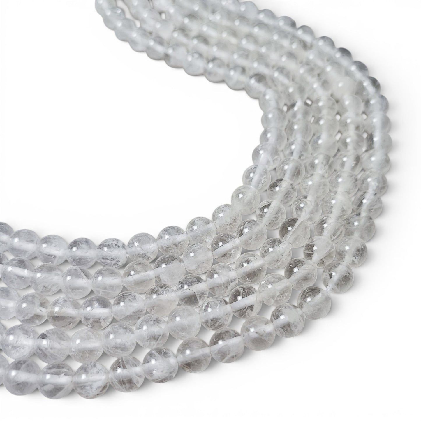 Fil de perles rondes en cristal de quartz naturel (cristal de roche) – 8 mm – 38 cm
