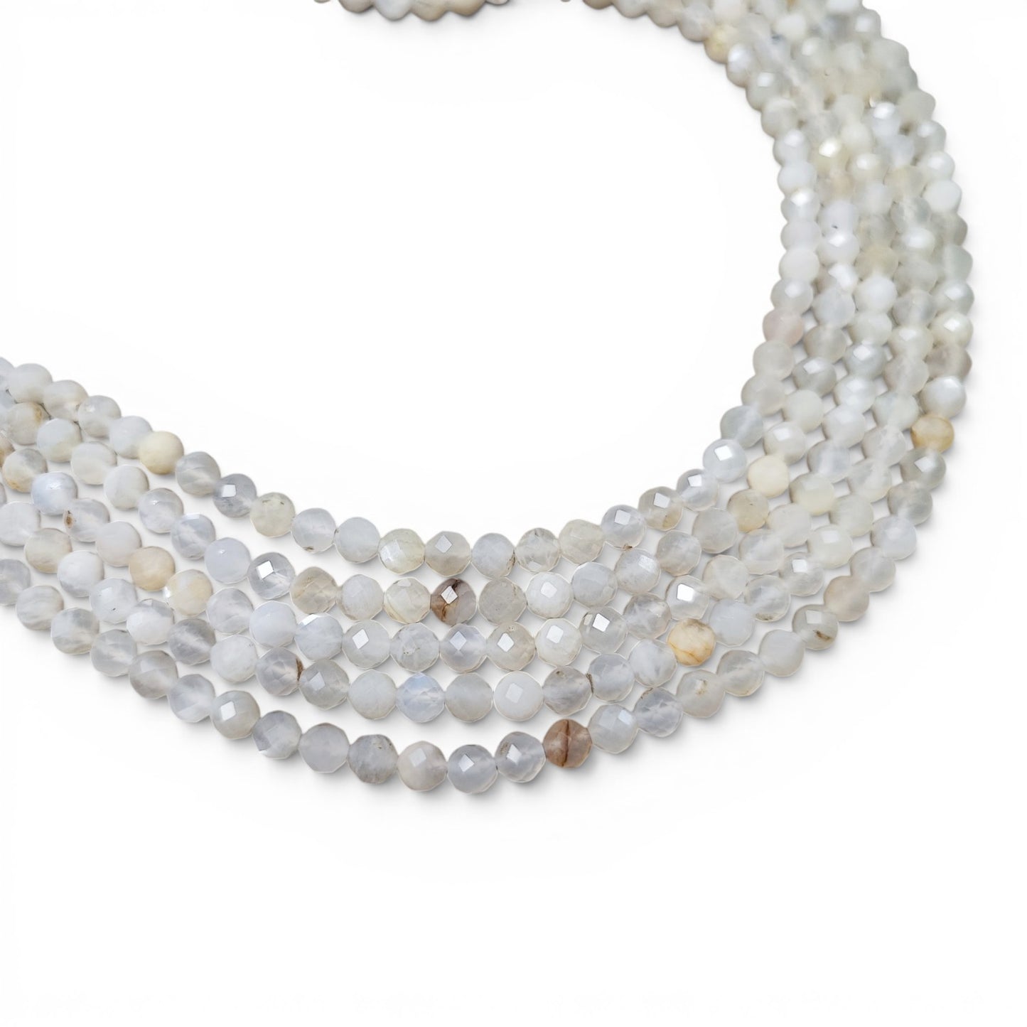 Fil de Perles en Pierre de Lune Blanche Naturelle – Rondes Facettées – 4mm