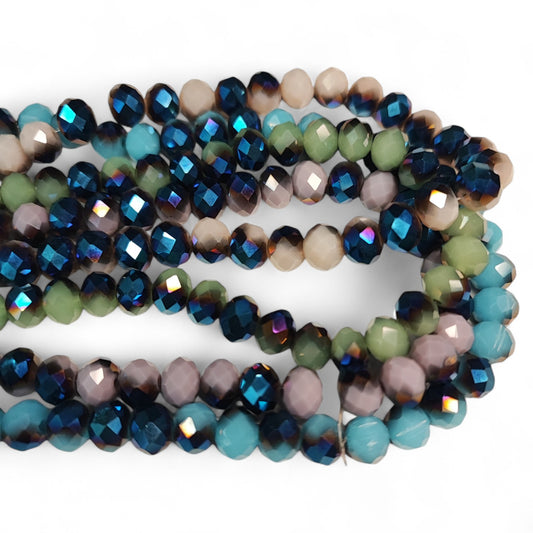 Fil de Perles en Verre opaque à Facettes et Effet métallisé bleu – 8x6mm – Couleurs au choix