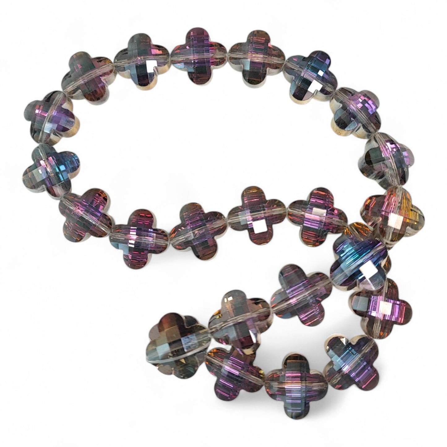 x1 Perle Trèfle Facettée – Cristal Arc-en-Ciel – 16 mm