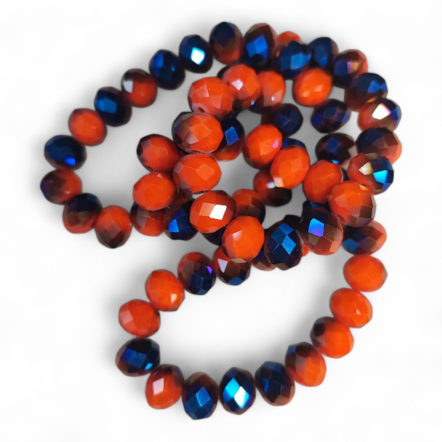 Fil de Perles en Verre opaque à Facettes et Effet métallisé bleu – 10x7,5mm – Couleurs au choix