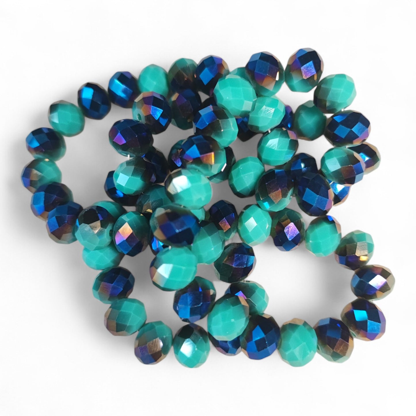 Fil de Perles en Verre opaque à Facettes et Effet métallisé bleu – 10x7,5mm – Couleurs au choix