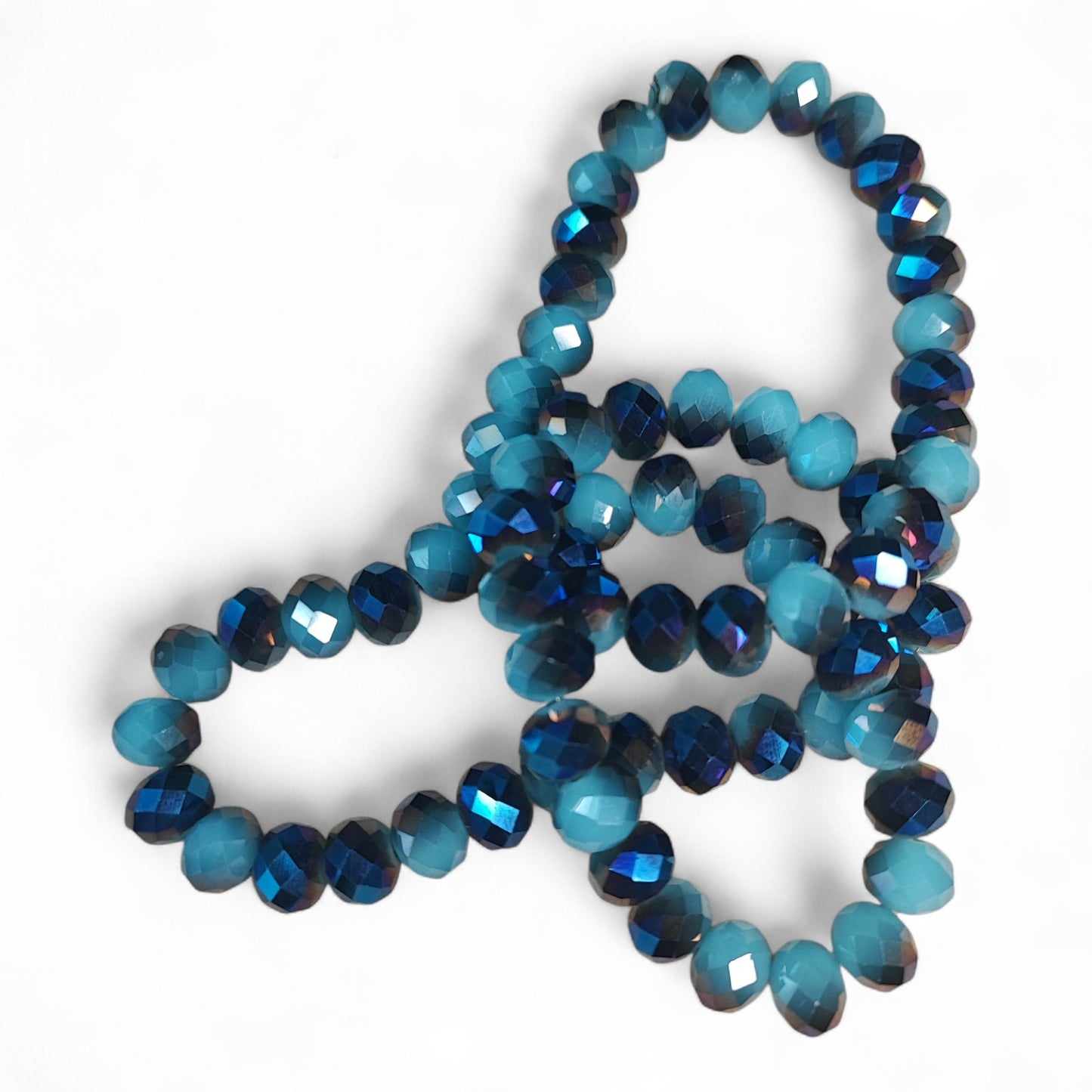 Fil de Perles en Verre opaque à Facettes et Effet métallisé bleu – 10x7,5mm – Couleurs au choix