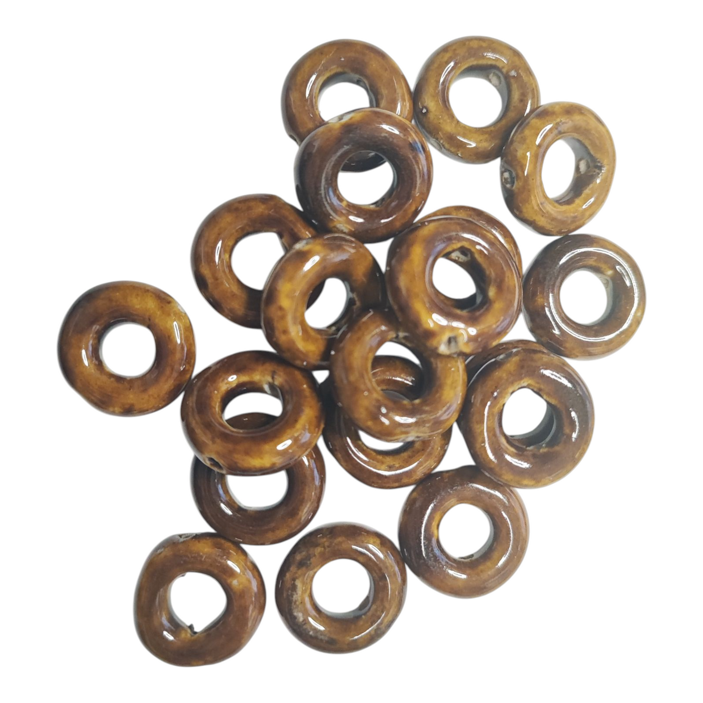 x1 Perle Donut en Porcelaine Artisanale – Couleurs Mélangées – Ø 18 à 22 mm
