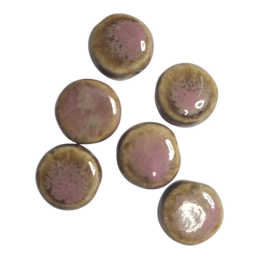 x2 Perles Céramique Pastille Plate – marron et rose – 16,5x9,4 mm