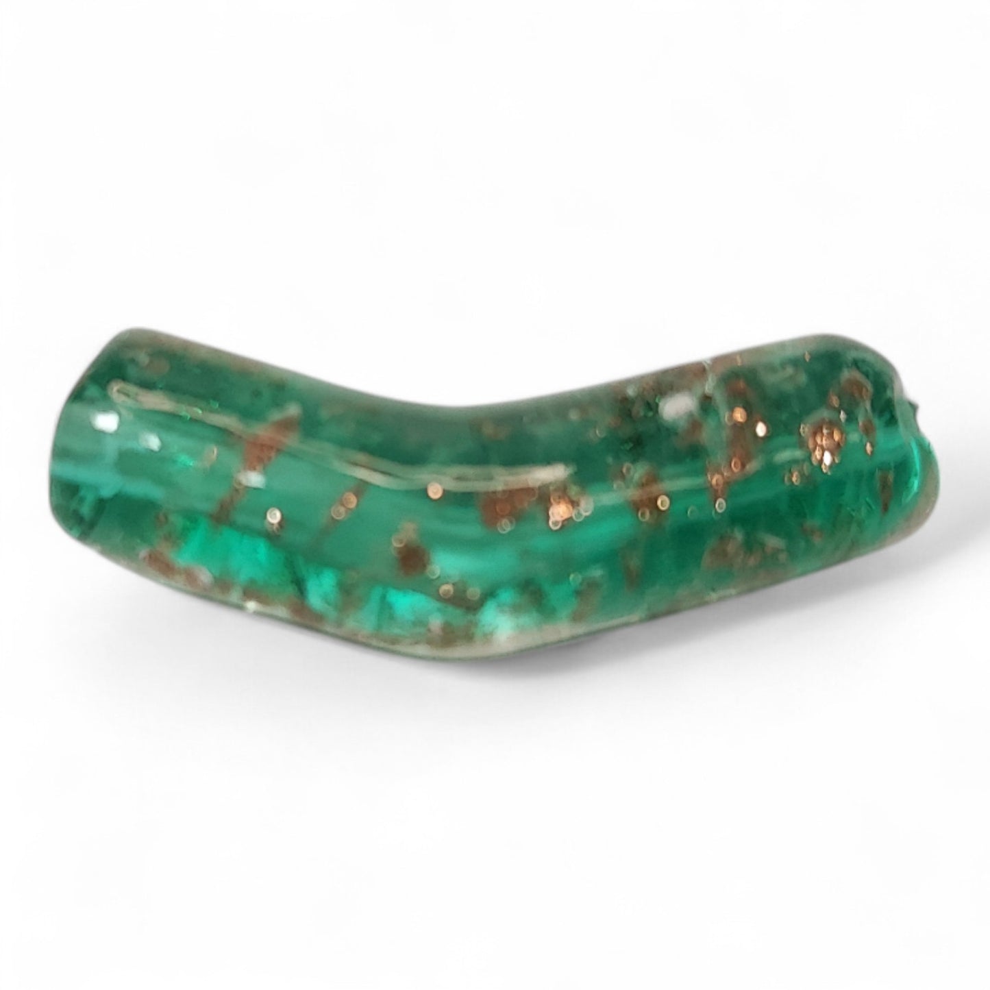 x1 Perle Artisanale Tube Coudé – 38 mm | Verre Soufflé, Sable Doré et Couleurs au Choix
