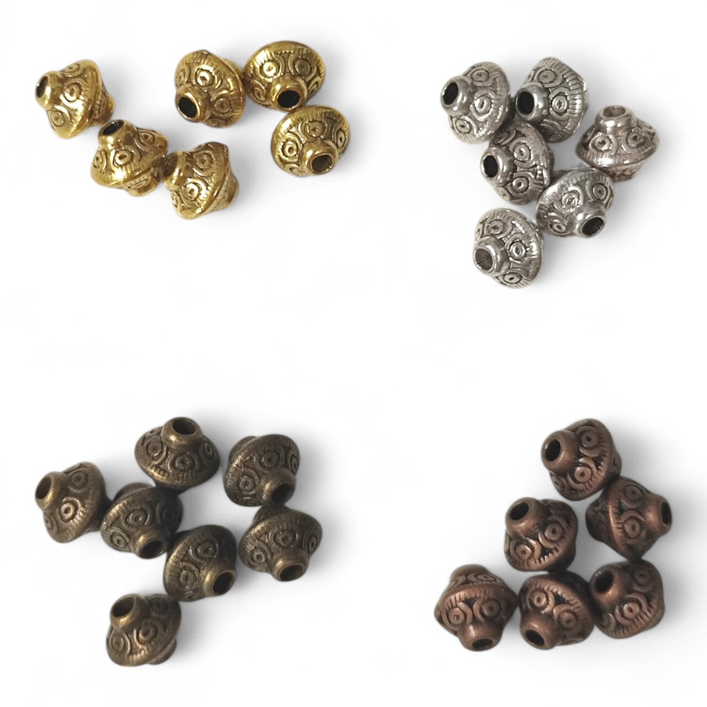 x5 Perles d’Espacement Bicônes Style Tibétain – 6,5 mm