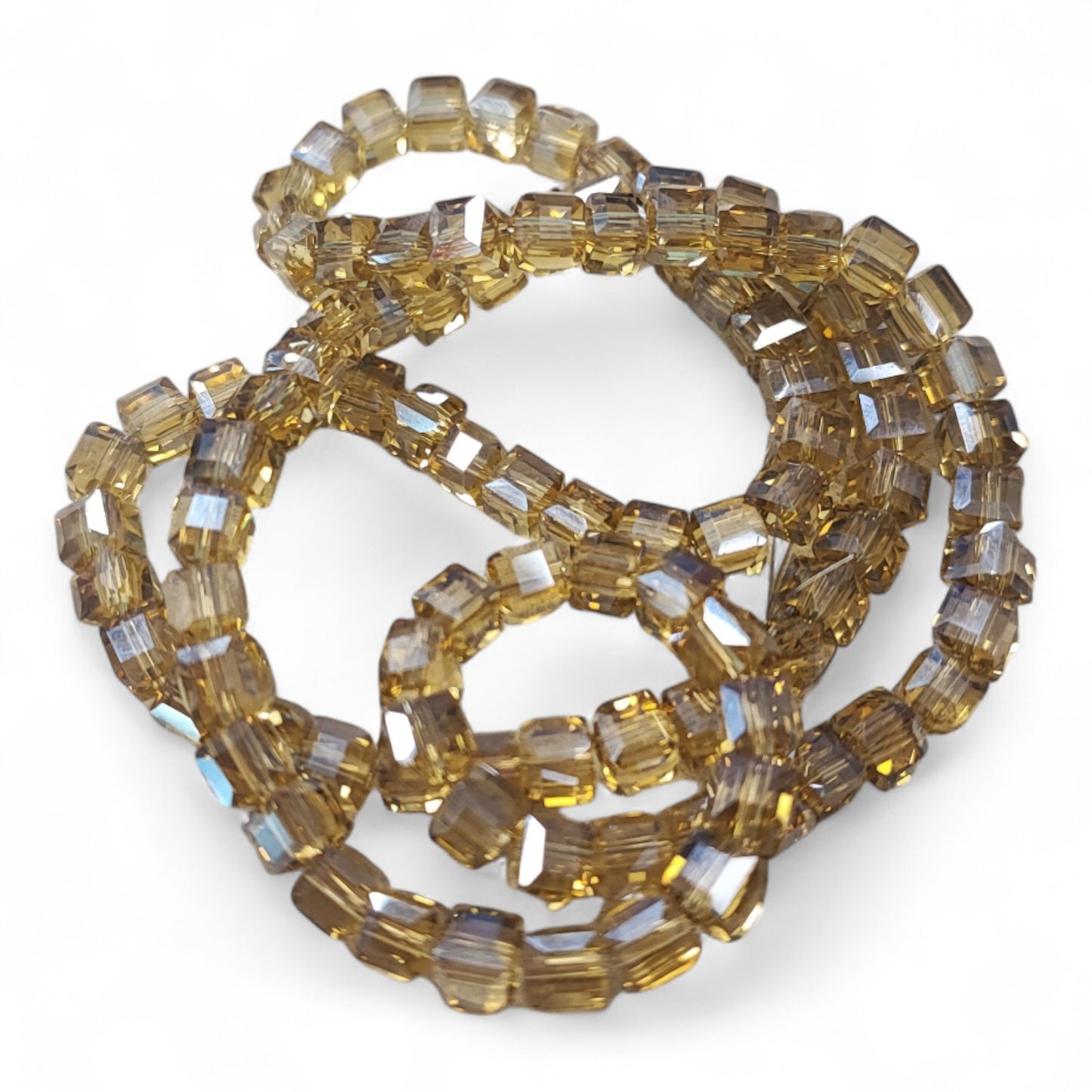 x1 fil de 98 Perles Cubiques en Verre – 4 mm – Facettées et Galvanisées
