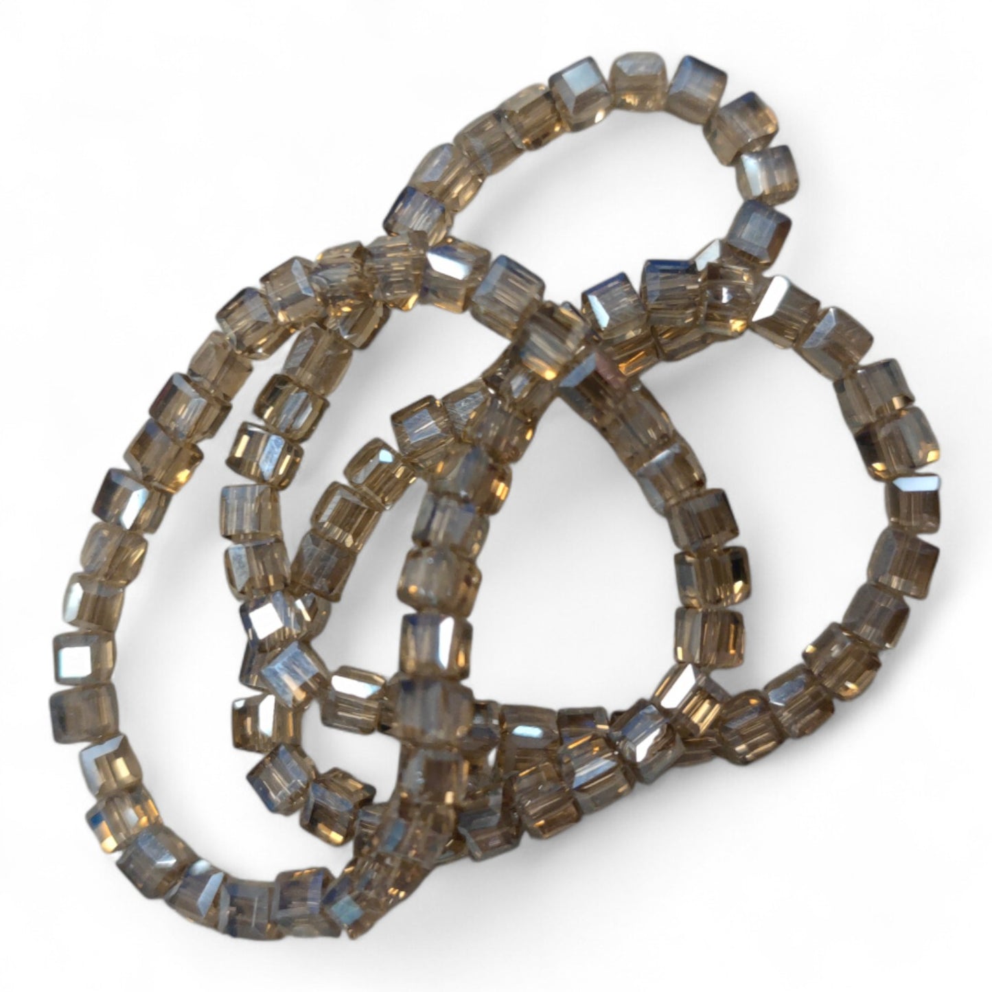 x1 fil de 98 Perles Cubiques en Verre – 3 mm – Facettées et Galvanisées