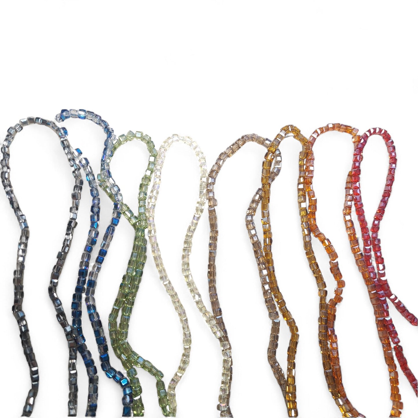 x1 fil de 98 Perles Cubiques en Verre – 3 mm – Facettées et Galvanisées