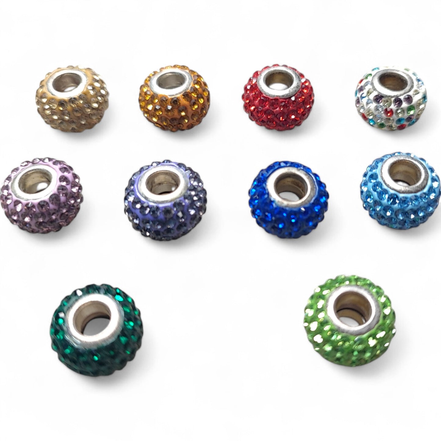 x1 Perle européenne strass qualité A – Ø15 mm, trou 5 mm, couleurs au choix