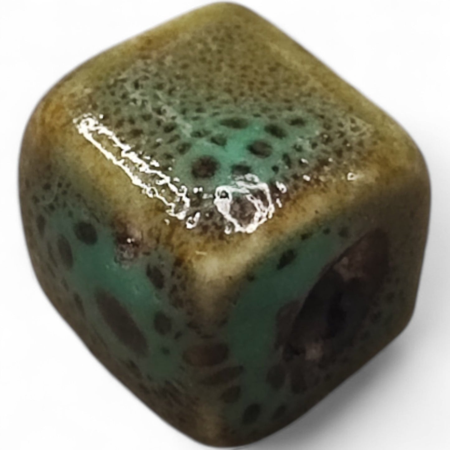x1 Perle Cube en Porcelaine Émaillée Antique – 10,5 mm – Fait Main – Couleurs au Choix