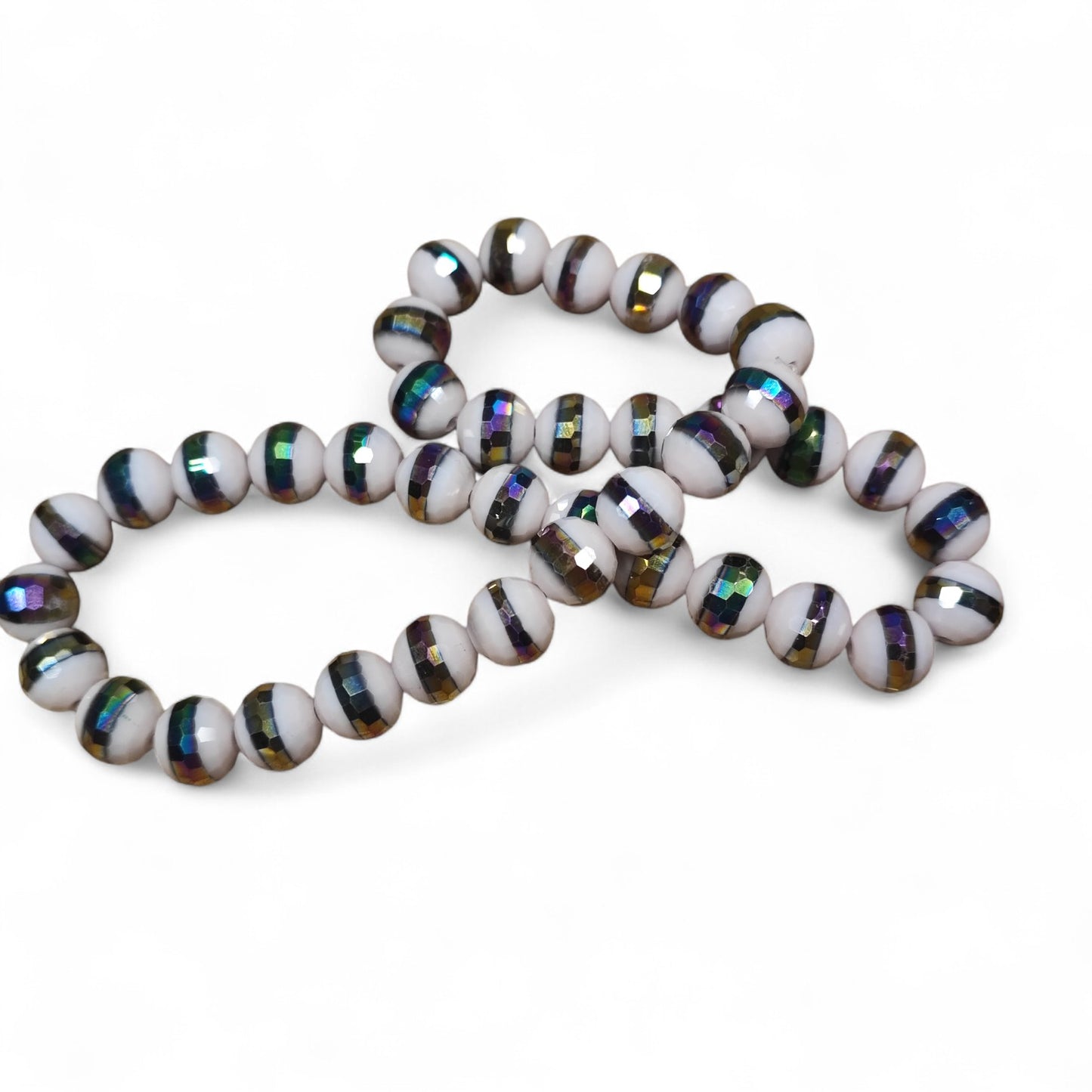x10 Perles en Verre Opaques Électrolytiques – Rondes Facettées – 10 mm