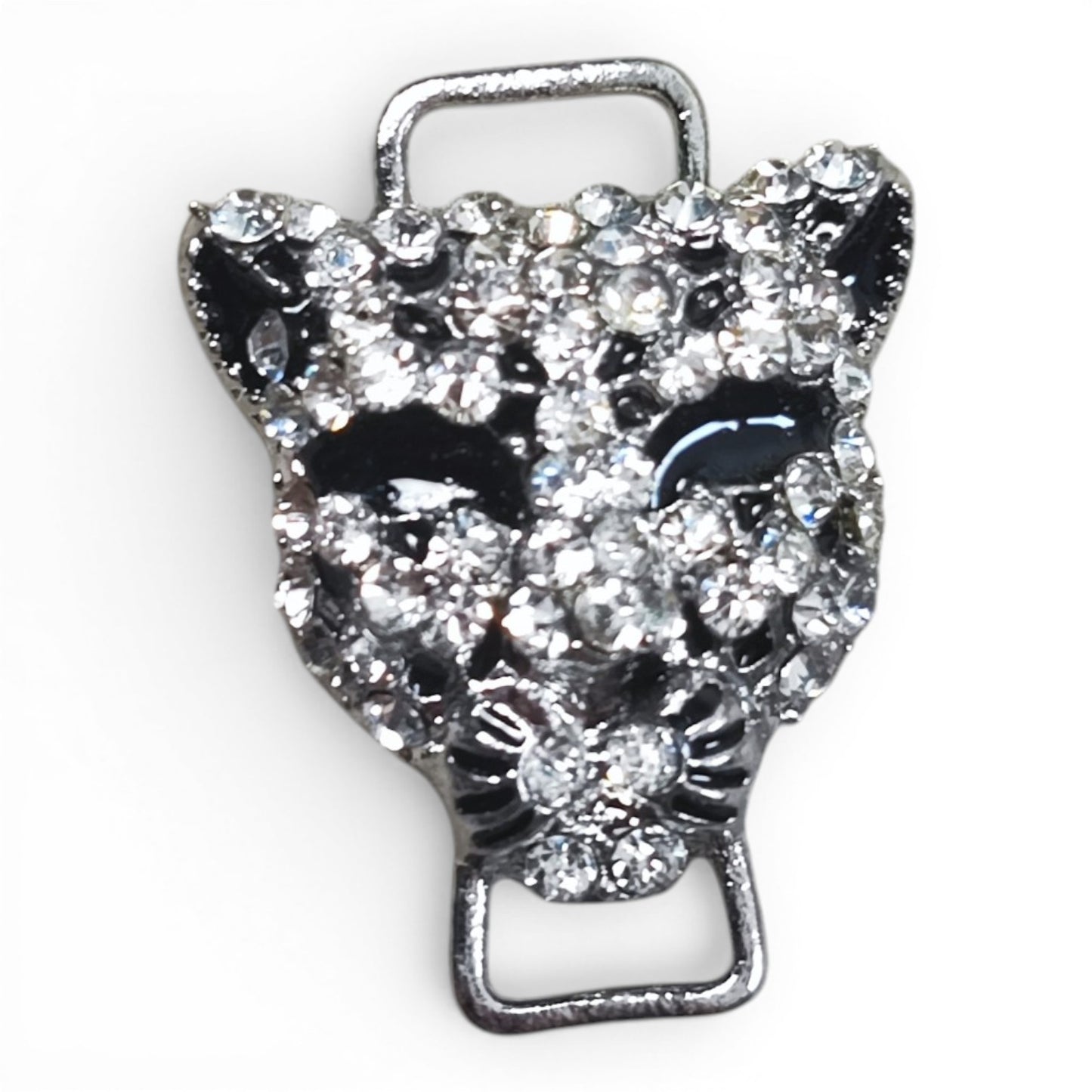 Connecteur panthère – Métal, strass et émail noir – 23 x 29 mm