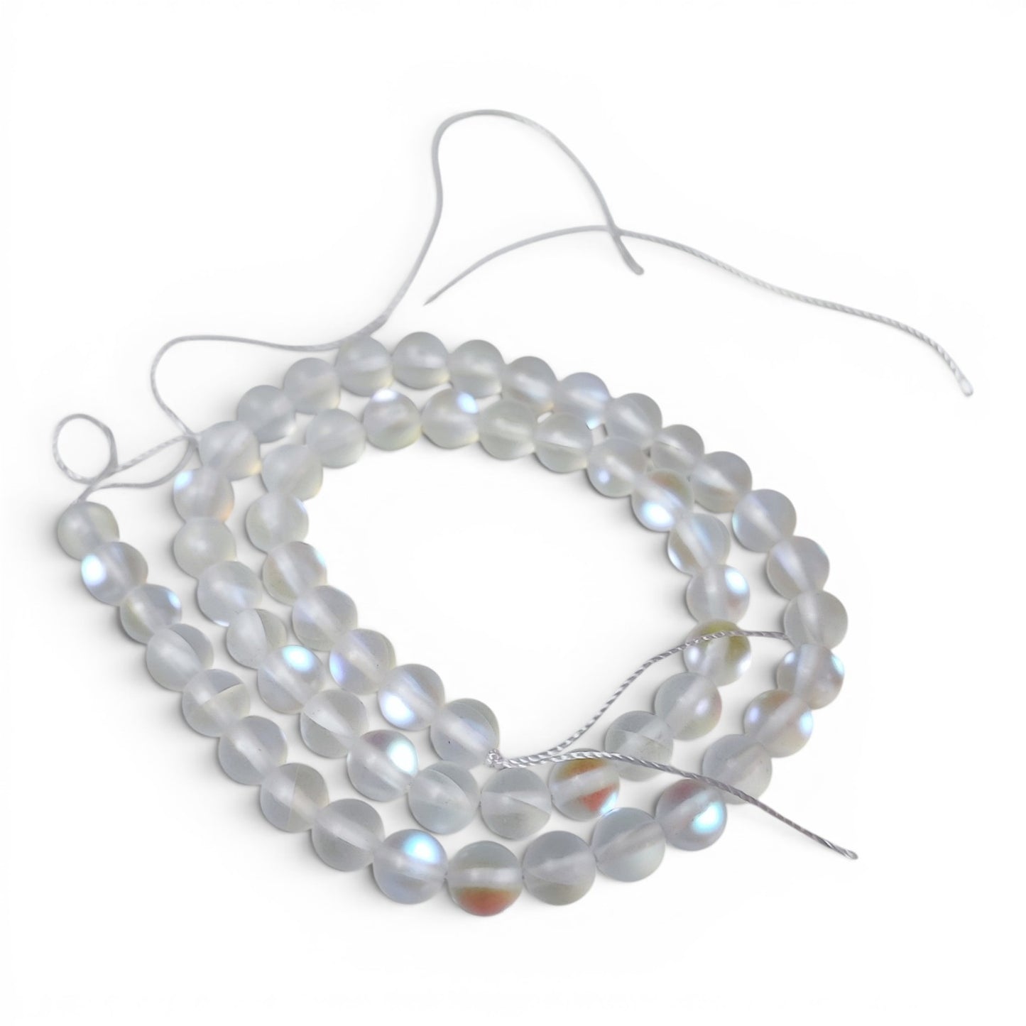 x1 Fil de Perles Holographiques Givrées – Rondes 6 mm – Blanc