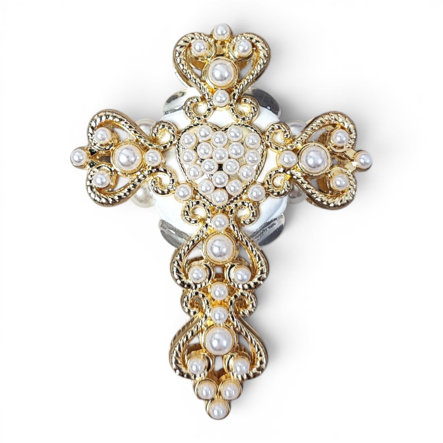 Perle Croix Baroque avec Strass – Spéciale Stylo à Tige – 60x46mm