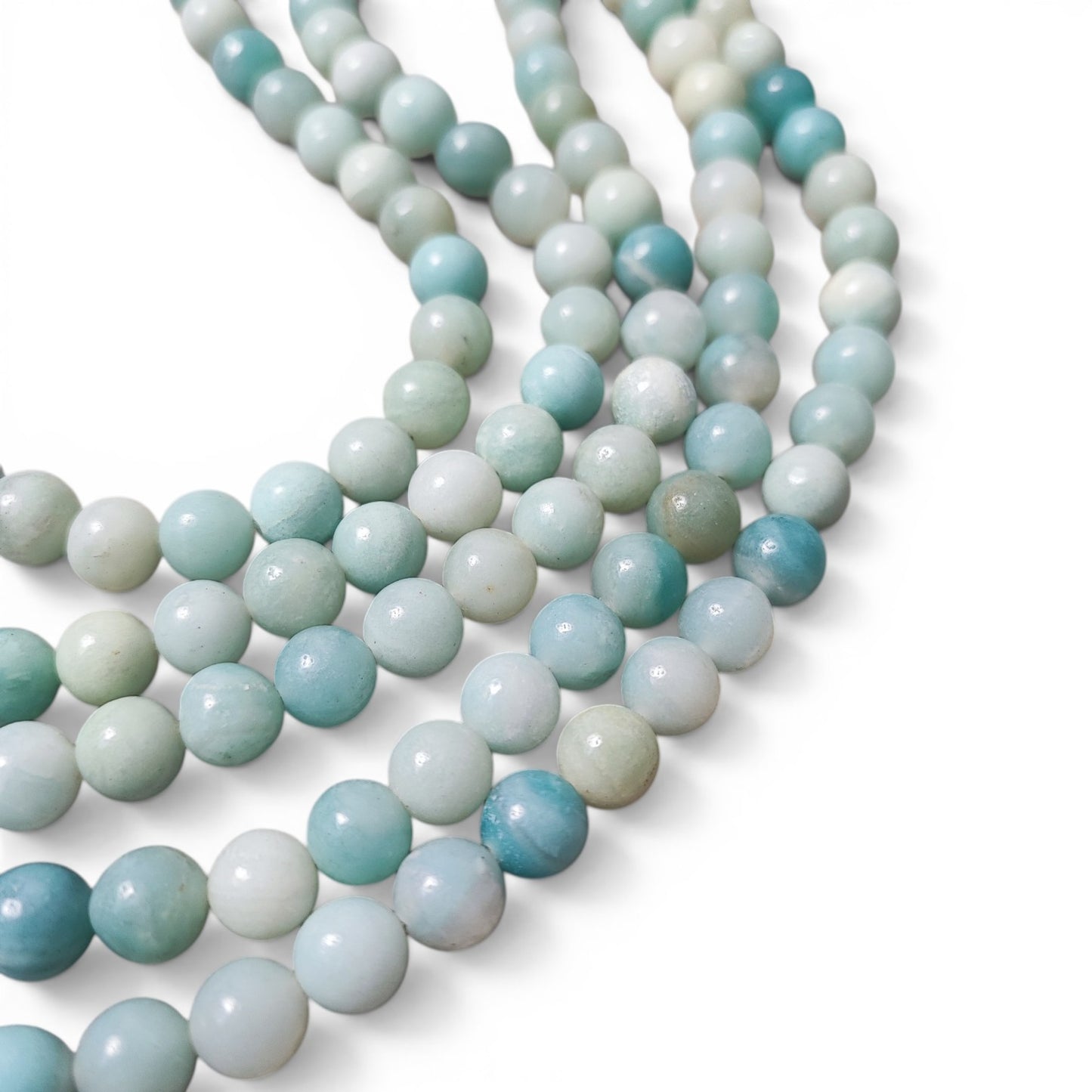 Fil de perles d’amazonite naturelle – Qualité A+ – Rondes 8 mm – 38 cm