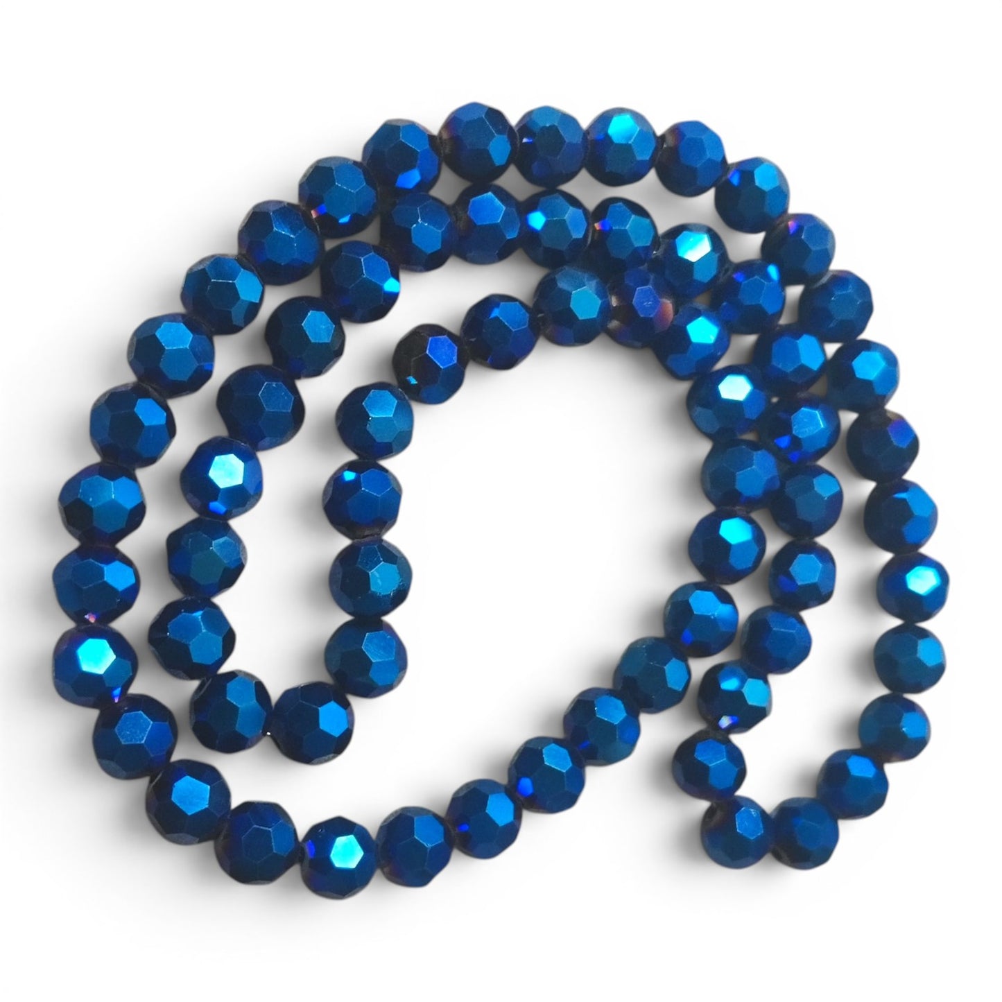 x1 Fil de Perles de verre électroplaquées facettées rondes – Bleu Métallisé – 8 x 7 mm