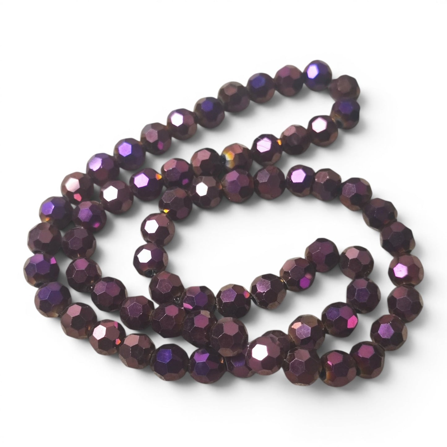 x1 Fil de Perles de verre électroplaquées facettées rondes – Violet Métallisé – 8 x 7 mm