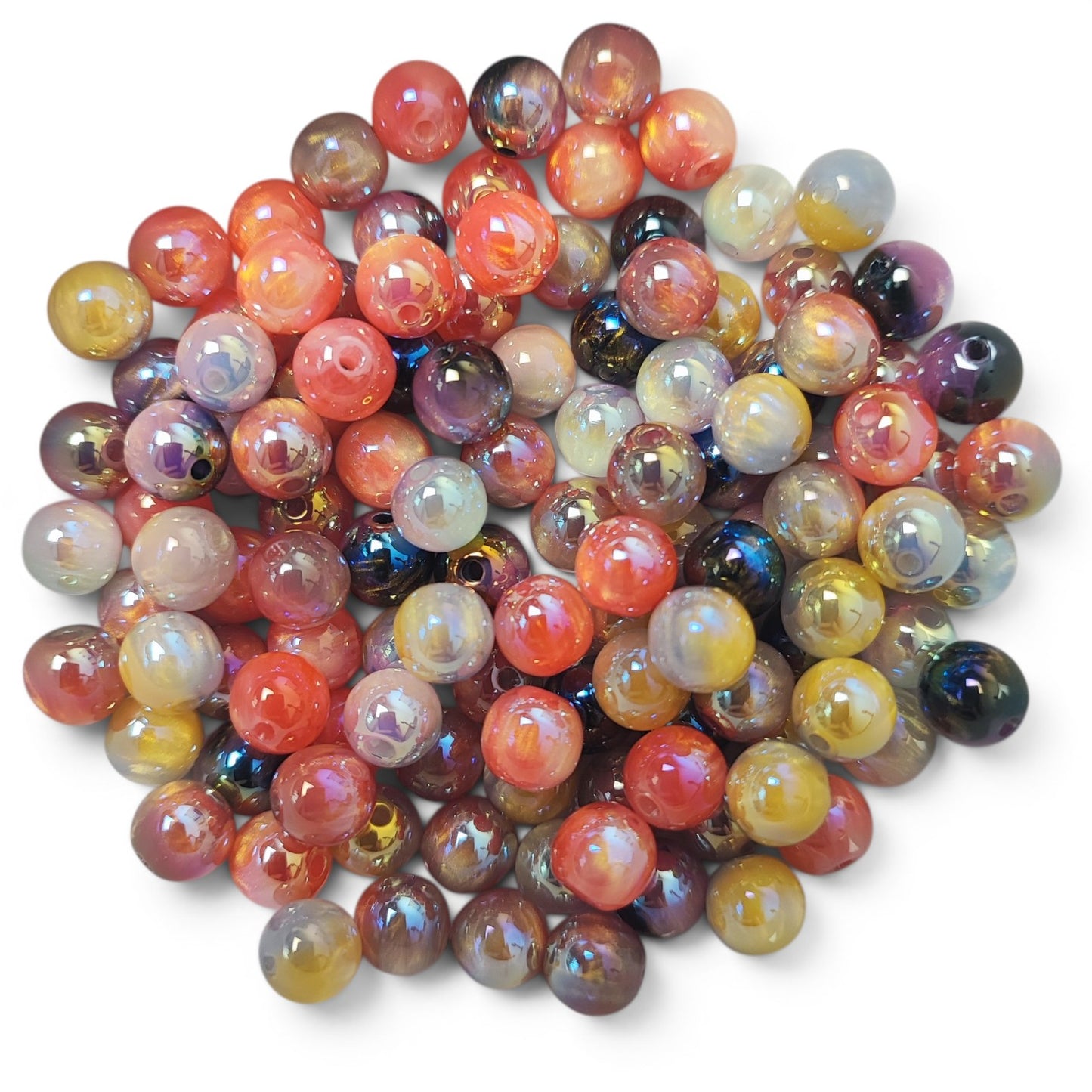 Lot de 10 perles rondes en résine opaque irisée arc-en-ciel – 8 mm