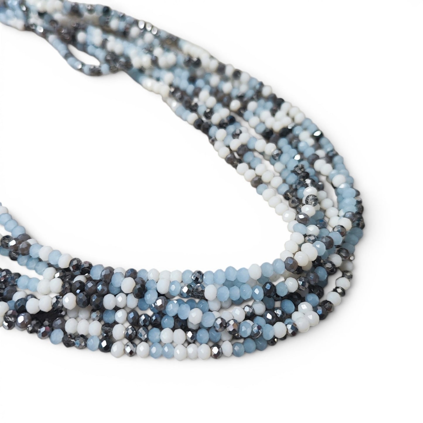 Fil de perles de verre à facettes – Rondelles gris, blanc et argenté – 3 mm