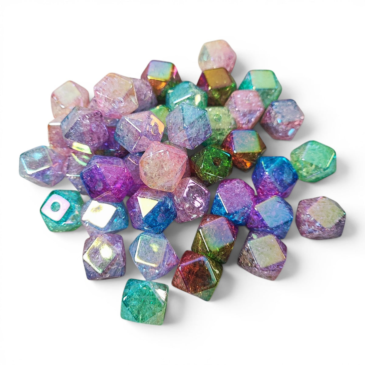 Perles géométriques en résine craquelée – Compatibles tiges – 16 x 14 mm