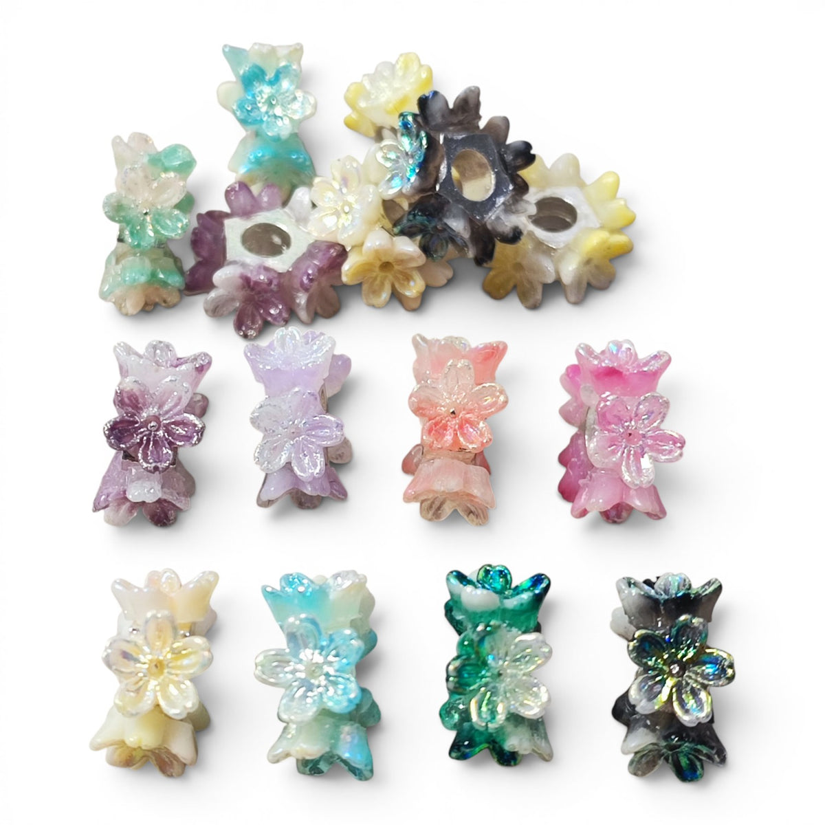 Perles intercalaires couronne fleur Fleurs colorées irisées – Compatibles tiges