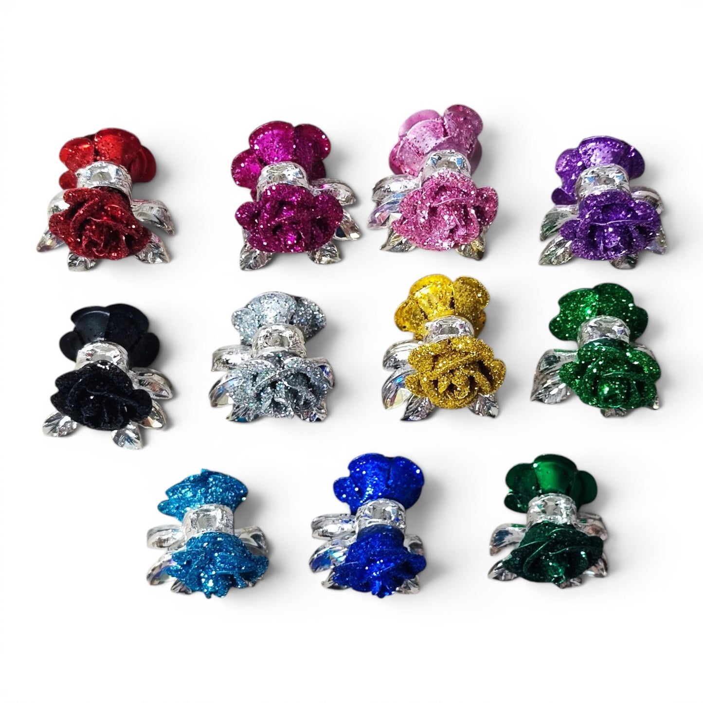 Perle fleur en aluminium pailletée avec cabochon – Compatible tiges