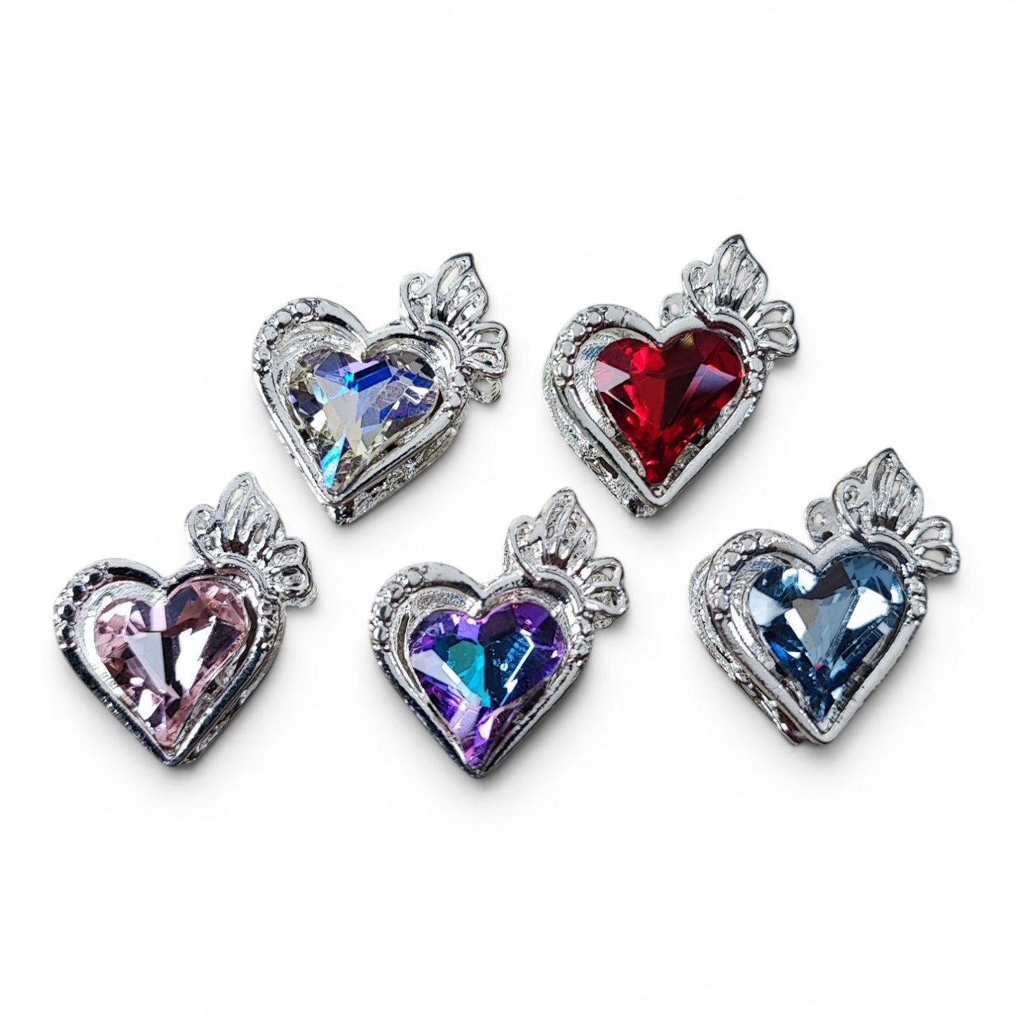 Perle cœur ailé en métal avec cabochon cœur – Compatible tiges