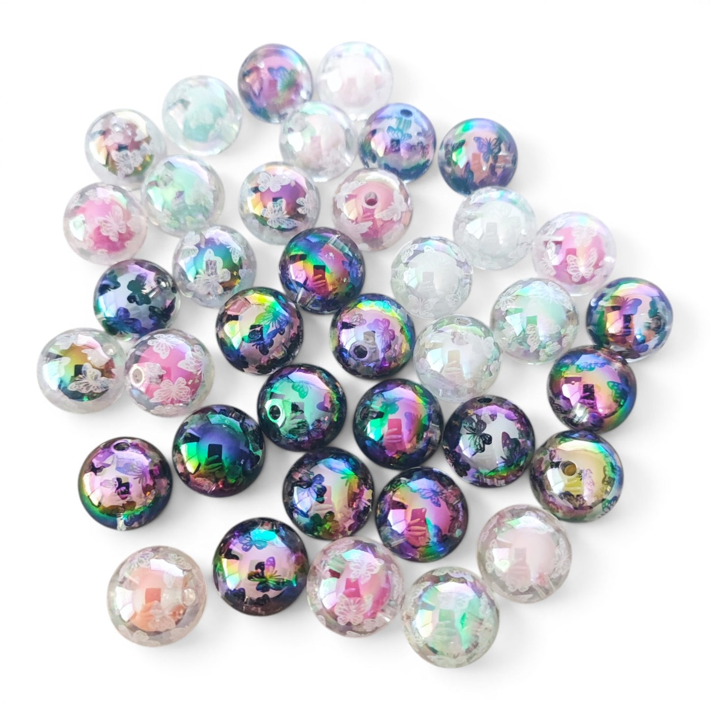 x1 Perle en résine transparente décors papillons – 16 mm – Compatible tiges