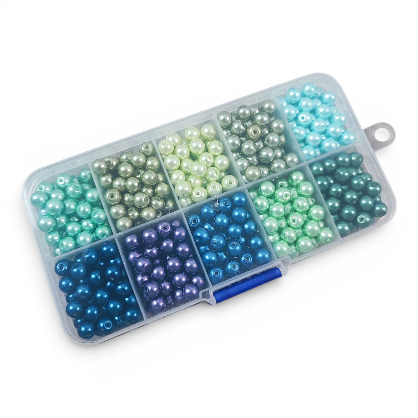 Boîte de 10 compartiments de perles de verre nacrées – 10 couleurs – Environ 500 perles