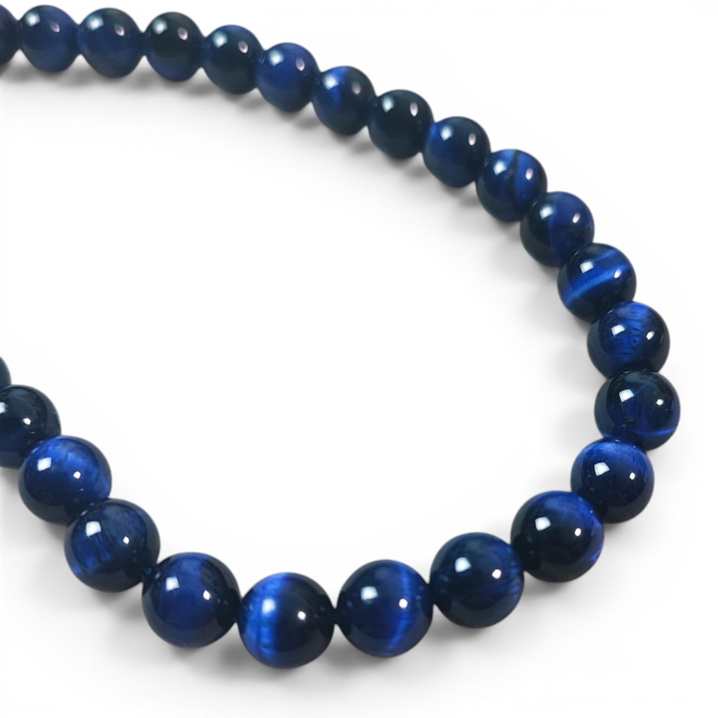 Fil de perles d'Œil de Tigre bleu naturel teinté – 8 mm