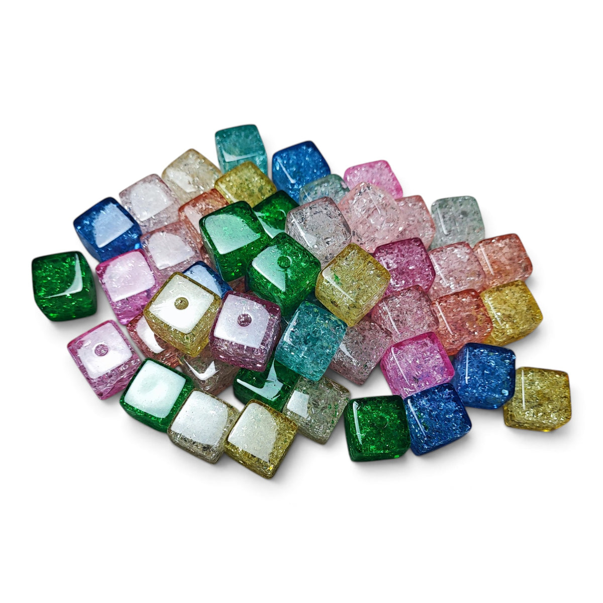 x1 Perle acryliques transparentes craquelées – Forme cubique 16 mm – Spéciale tige