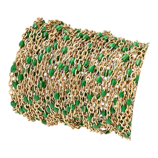 x20 cm Chaîne en O avec Gouttes Perlées Émaillées – Acier inoxydable 304 Plaqué or 18K