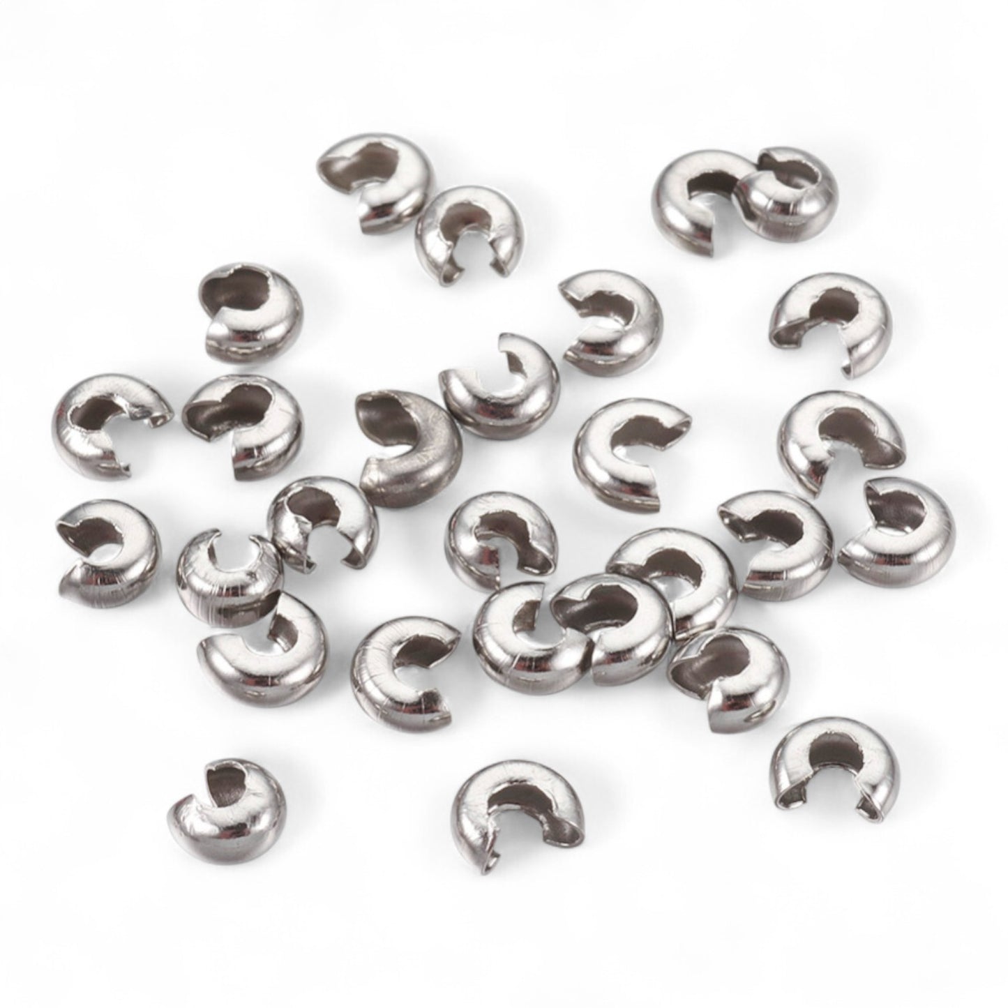 x10 Cache-Perles à Écraser en Acier Inoxydable 304 – Argenté ou Doré – 4,5 mm