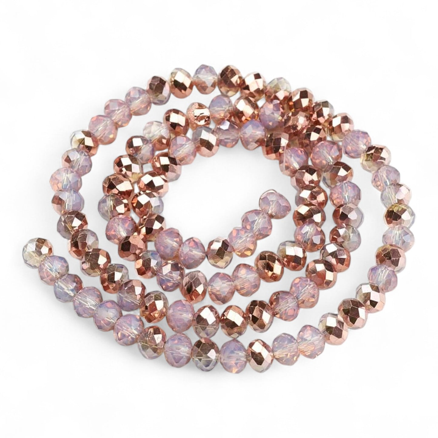Fil de Perles en Verre Imitation Jade – Facettées Rose et Cuivré – 10x8 mm