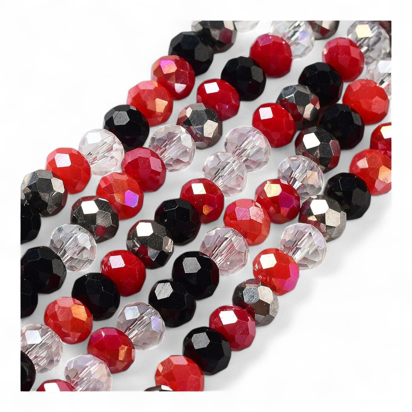 Perles en Verre à Facettes – Rondelles Rouge, Noir et transparent – 6x5 mm