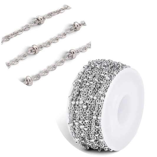 Chaîne à Maillons en Acier Inoxydable 304 avec Perles Rondelles – 20 cm – 2 Coloris