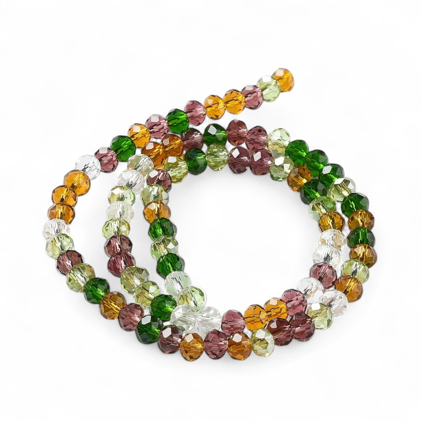 Perles en Verre à Facettes – Rondelles Vert et Marron – 6x5 mm