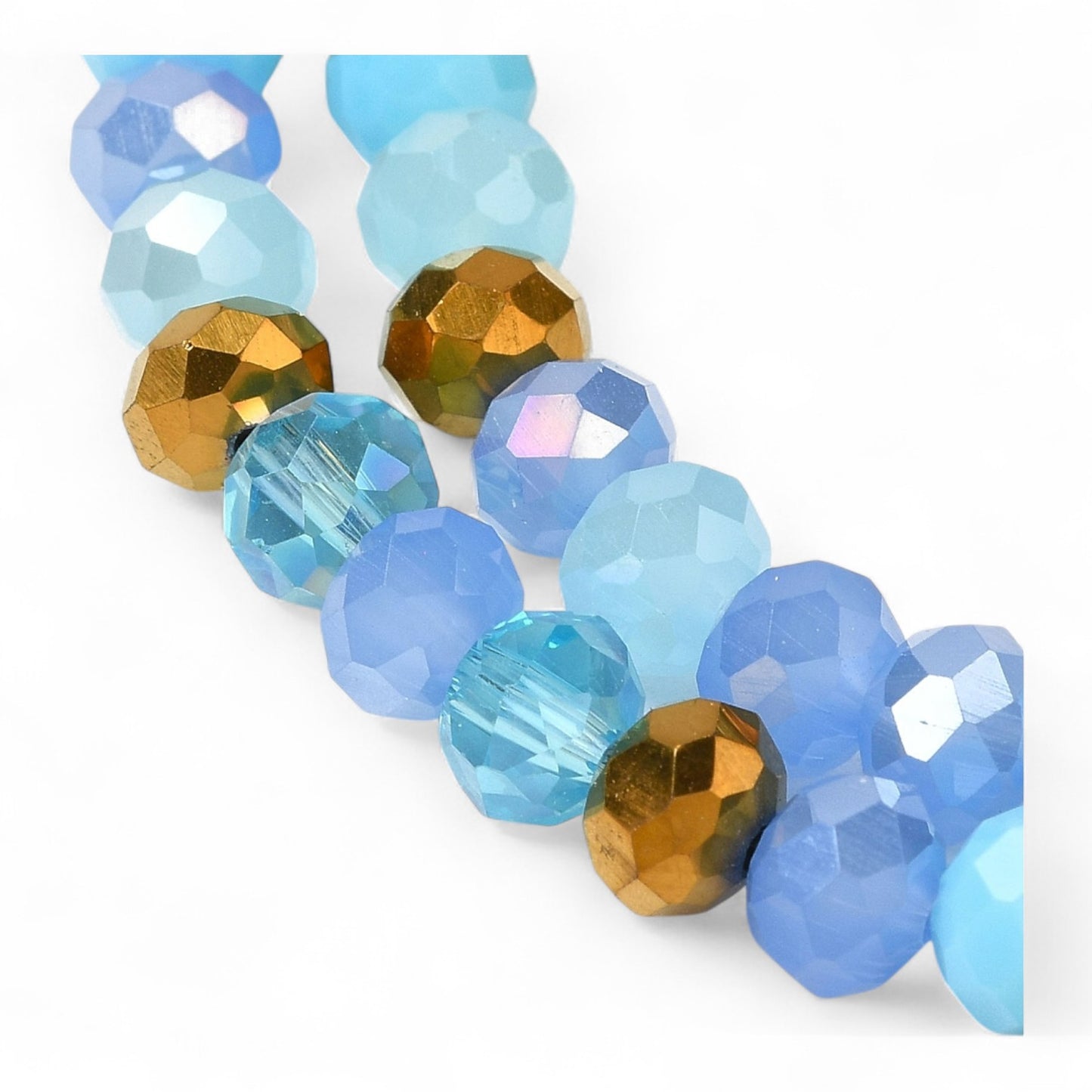 Perles en Verre à Facettes – Rondelles Bleu et Doré – 6x5 mm