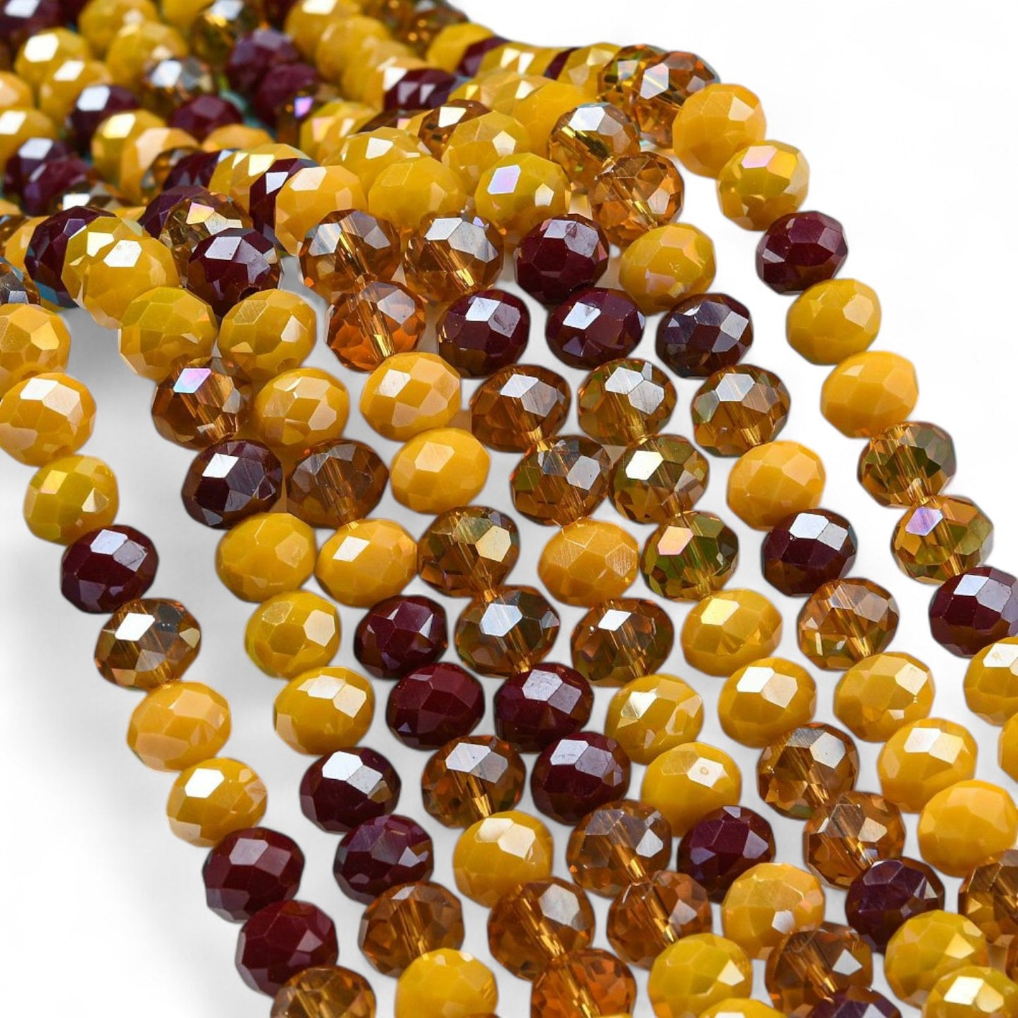 Perles en Verre à Facettes – Rondelles Jaune et Bordeaux – 8x6 mm