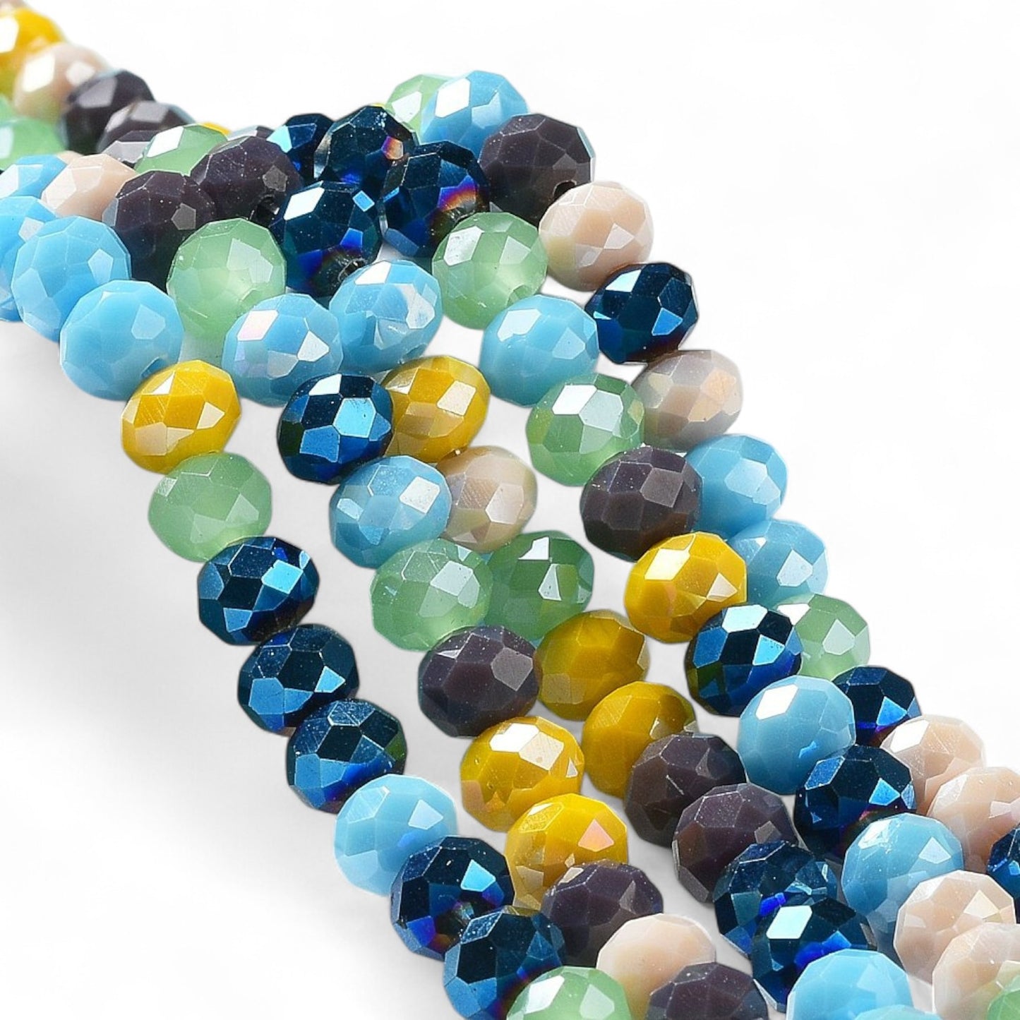 Perles en Verre à Facettes – Rondelles Multicolore Bleu et Jaune – 8x6 mm
