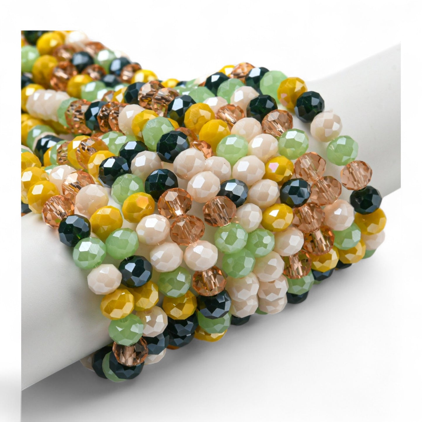 Perles en Verre à Facettes – Rondelles Jaune, Vert et Beige – 6x5 mm