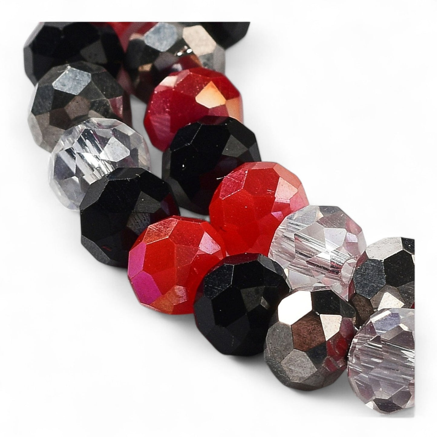 Perles en Verre à Facettes – Rondelles Rouge, Noir et transparent – 6x5 mm