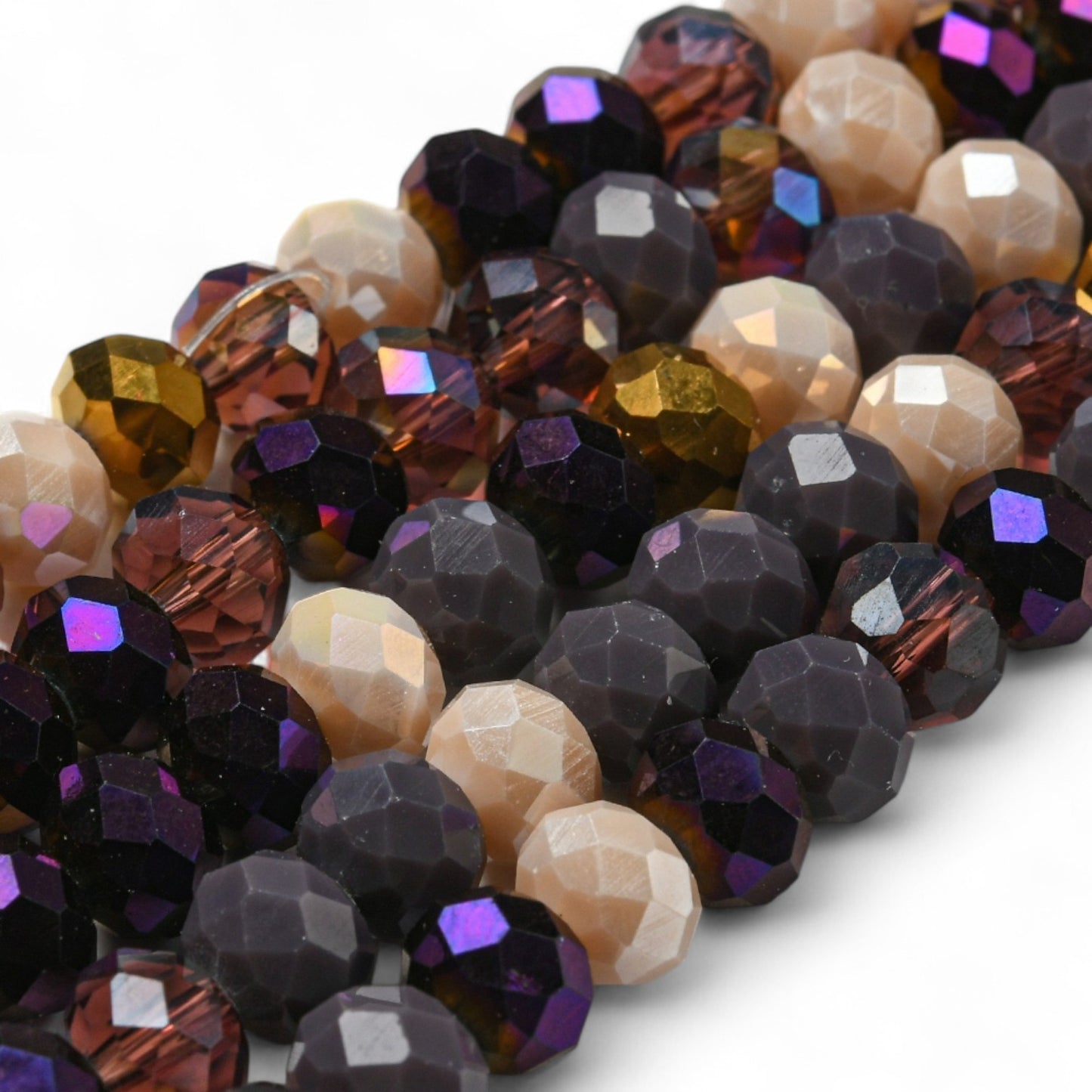 Perles en Verre à Facettes – Rondelles Violet et Doré – 8x6 mm