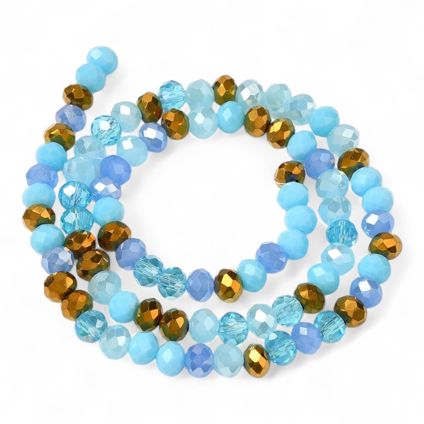 Perles en Verre à Facettes – Rondelles Bleu et Doré – 6x5 mm