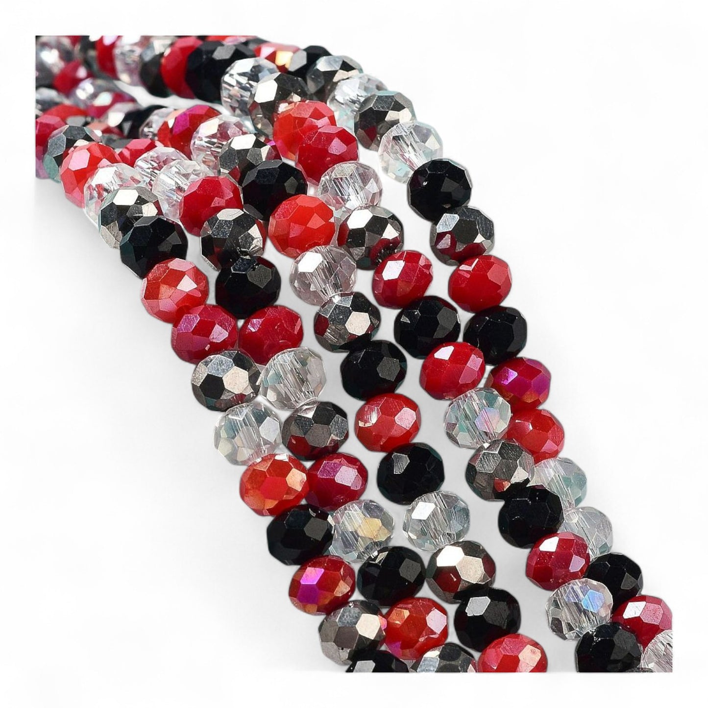 Perles en Verre à Facettes – Rondelles Rouge, Noir et transparent – 6x5 mm